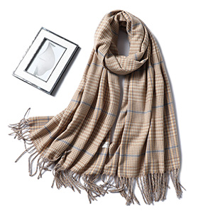 Printed striped fringed cashmere scarf