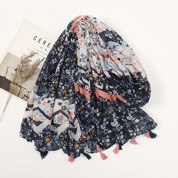 wholesale scarves color matching small floral geometric ladies scarf shawl