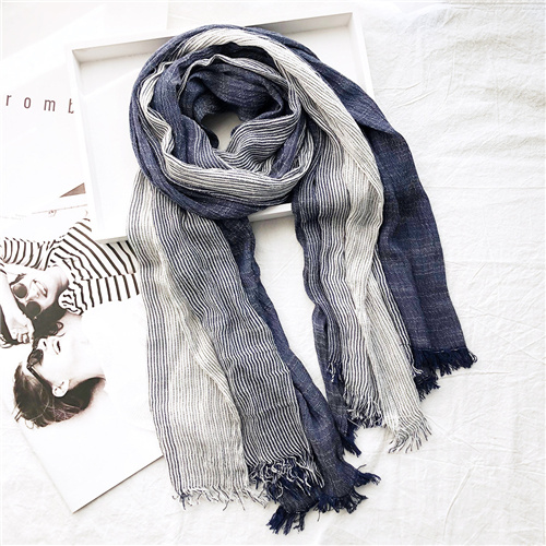 New Japanese and Korean literary style striped cotton linen scarf couple Sen women Silk Scarf