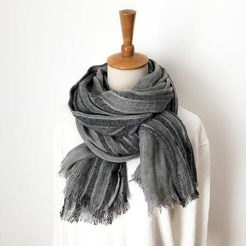 Cotton hemp women solid striped pleated scarf shoulder bag and headscarf