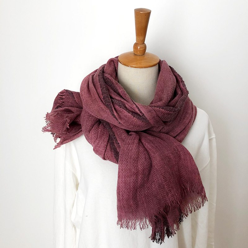 Cotton hemp women solid striped pleated scarf shoulder bag and headscarf