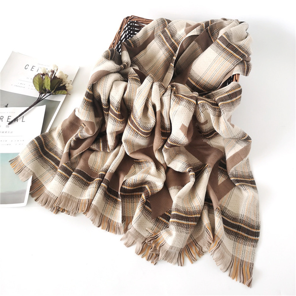 Double sided double layer jacquard imitation cashmere scarf women Plaid shawl letter scarf