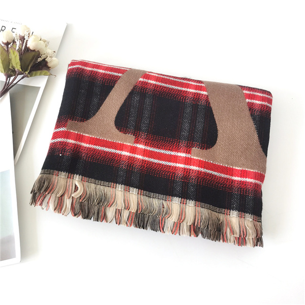 Double sided double layer jacquard imitation cashmere scarf women Plaid shawl letter scarf
