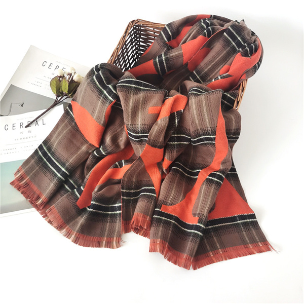 Double sided double layer jacquard imitation cashmere scarf women Plaid shawl letter scarf