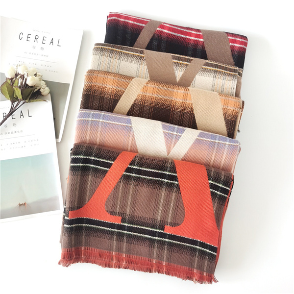 Double sided double layer jacquard imitation cashmere scarf women Plaid shawl letter scarf