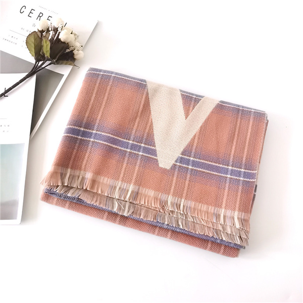 Double sided double layer jacquard imitation cashmere scarf women Plaid shawl letter scarf