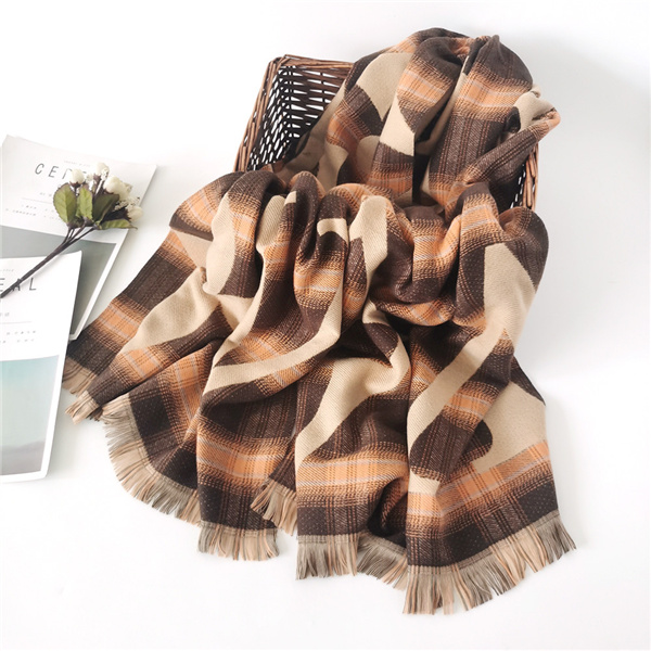 Double sided double layer jacquard imitation cashmere scarf women Plaid shawl letter scarf