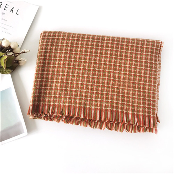 Cashmere small fragrance women winter Plaid Scarf Shawl