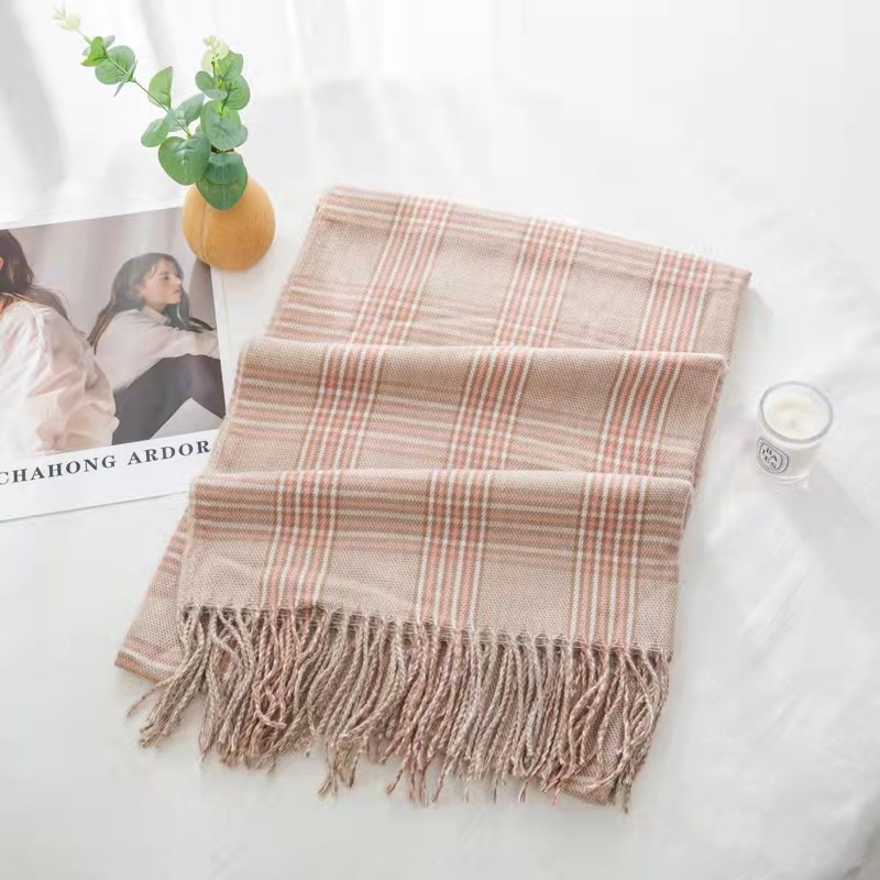 Imitation cashmere Plaid Scarf women Korean warm tassel stripe Plaid Scarf