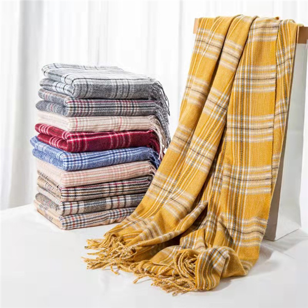 Imitation cashmere Plaid Scarf women Korean warm tassel stripe Plaid Scarf