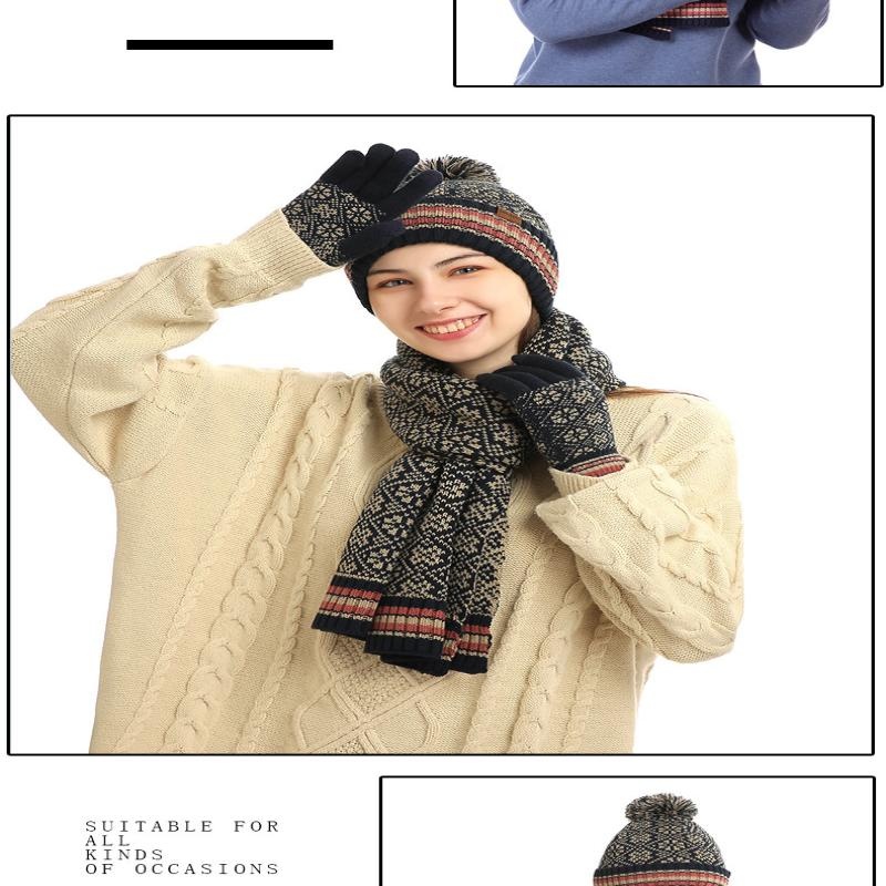 Three piece thermal suit acrylic knitted wool hat scarf gloves