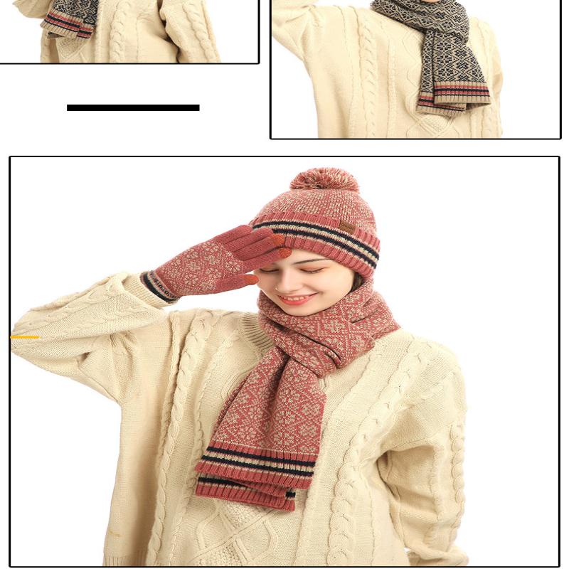Three piece thermal suit acrylic knitted wool hat scarf gloves