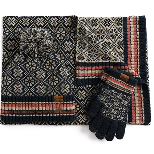 Three piece thermal suit acrylic knitted wool hat scarf gloves