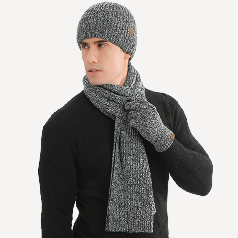 Warm suit mixed color knitted wool thickened hat scarf gloves three wholesale