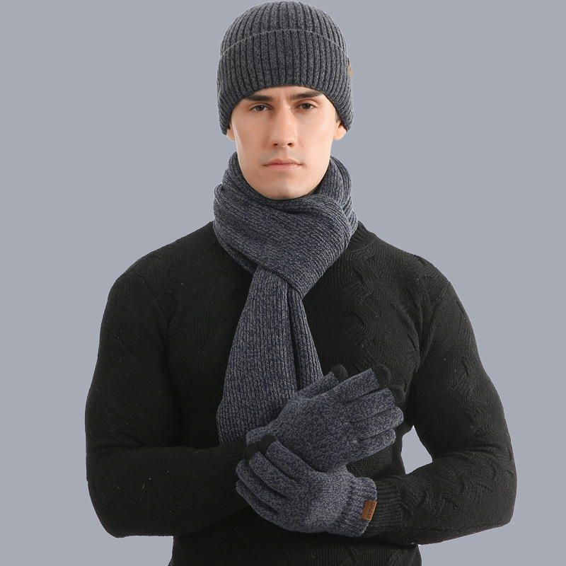 Warm suit mixed color knitted wool thickened hat scarf gloves three wholesale