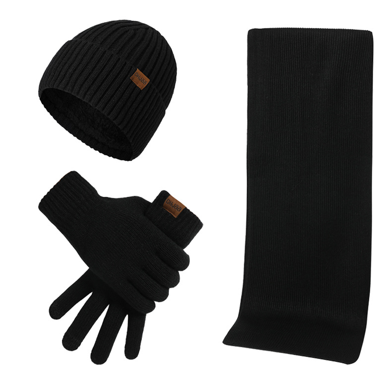 Warm suit mixed color knitted wool thickened hat scarf gloves three wholesale