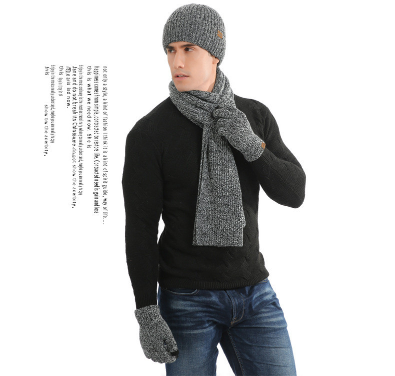 Warm suit mixed color knitted wool thickened hat scarf gloves three wholesale