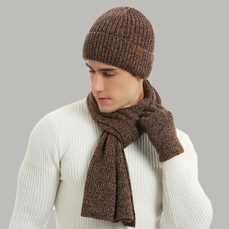 Warm suit mixed color knitted wool thickened hat scarf gloves three wholesale