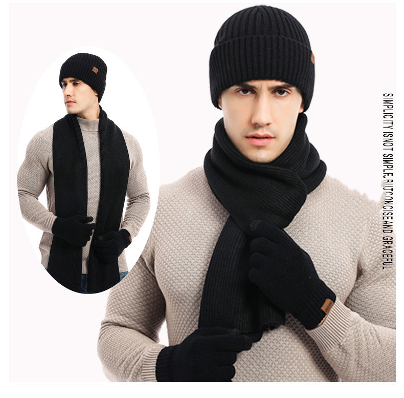 Warm suit mixed color knitted wool thickened hat scarf gloves three wholesale