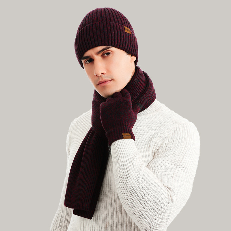 Warm suit mixed color knitted wool thickened hat scarf gloves three wholesale