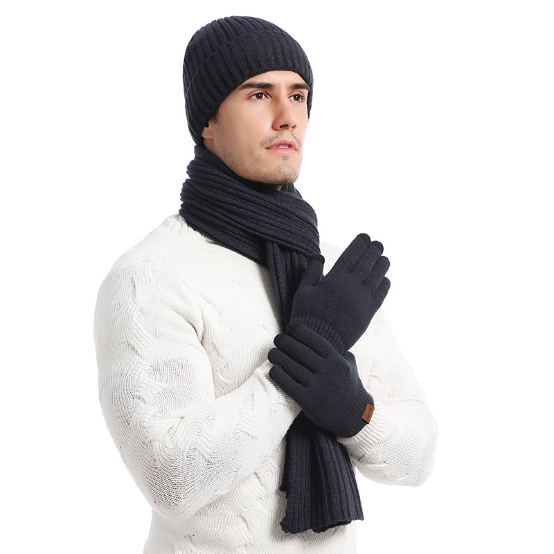 Wool thickened outdoor warm multi piece knitted scarf hat glove three piece suit Wholesale