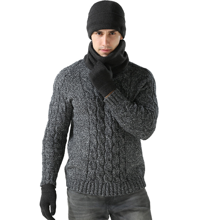 Warm fashion hat scarf gloves three piece double layer plus velvet padded hedging factory wholesale