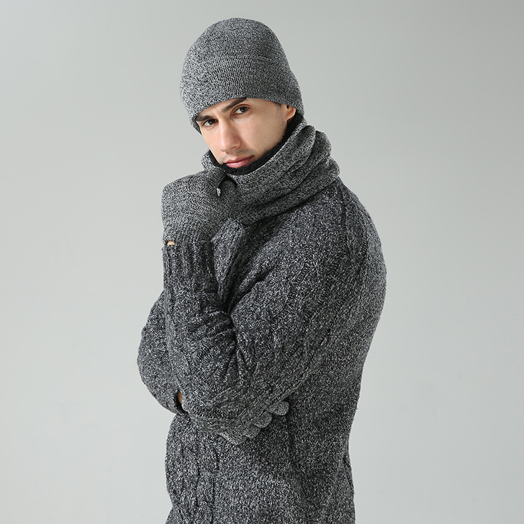 Warm fashion hat scarf gloves three piece double layer plus velvet padded hedging factory wholesale