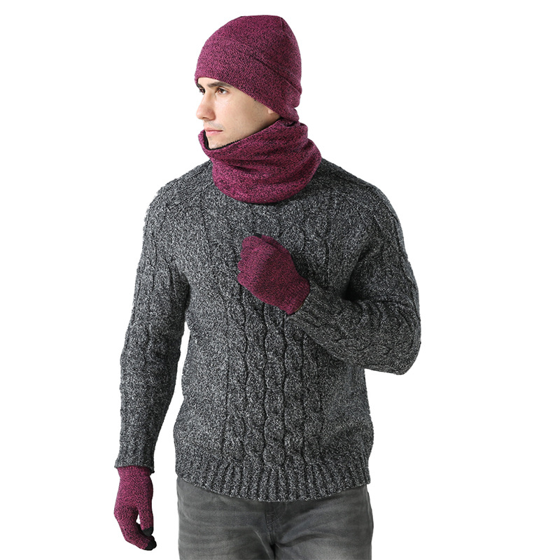Warm fashion hat scarf gloves three piece double layer plus velvet padded hedging factory wholesale