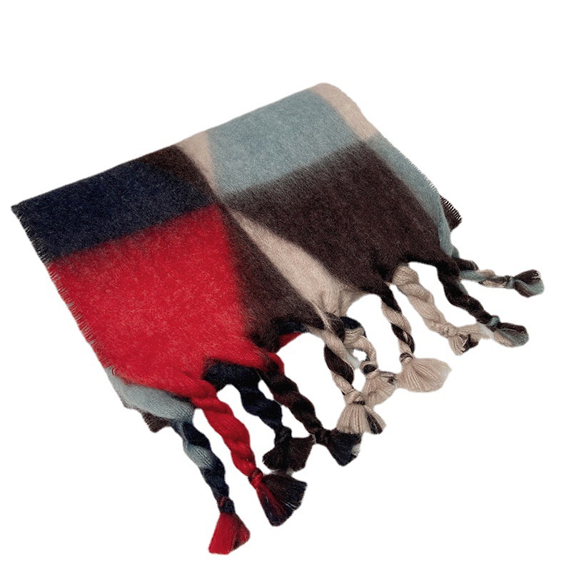 New geometric gradient mohair print fringed cashmere scarf