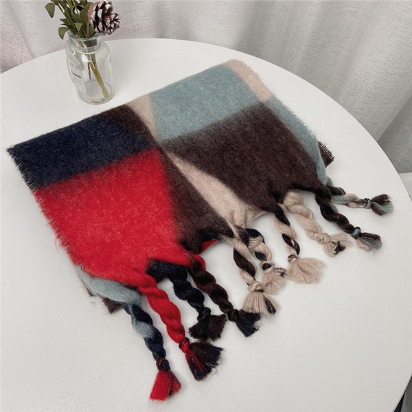New geometric gradient mohair print fringed cashmere scarf