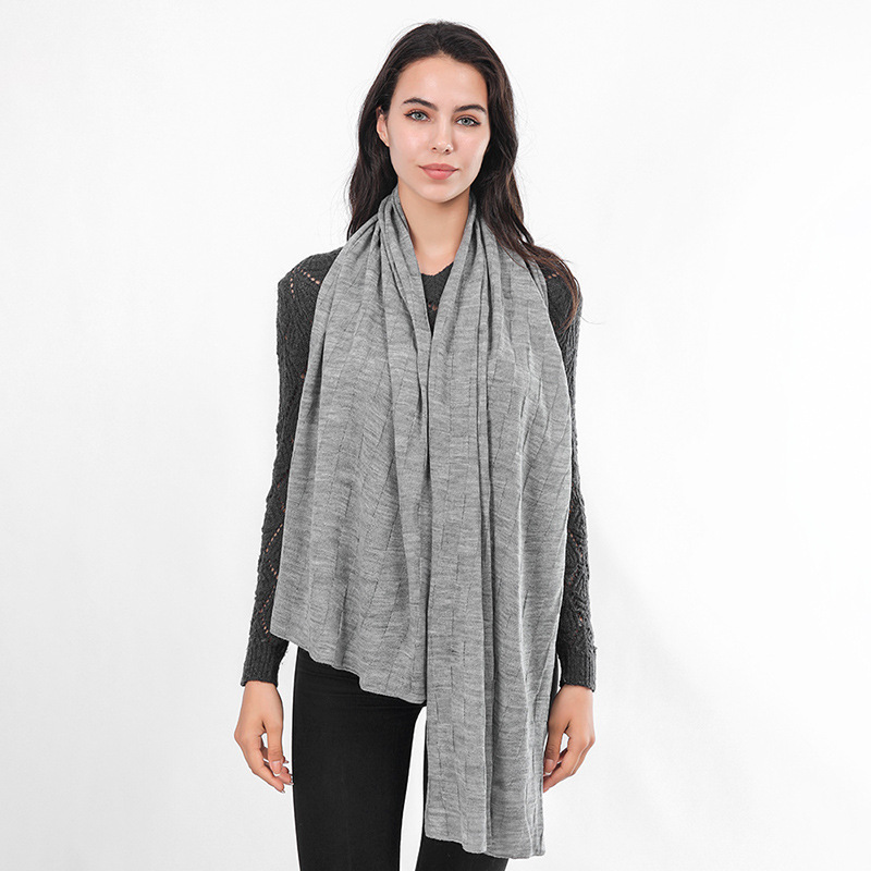 New Plaid knitted scarf women solid color thin shawl retro scarf