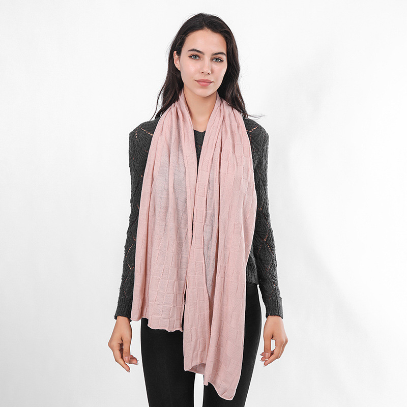 New Plaid knitted scarf women solid color thin shawl retro scarf