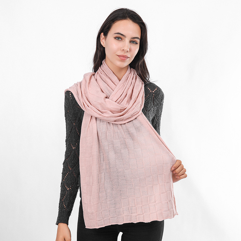 New Plaid knitted scarf women solid color thin shawl retro scarf