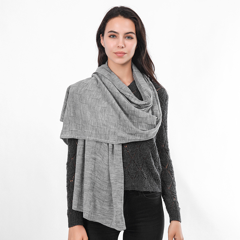 New Plaid knitted scarf women solid color thin shawl retro scarf