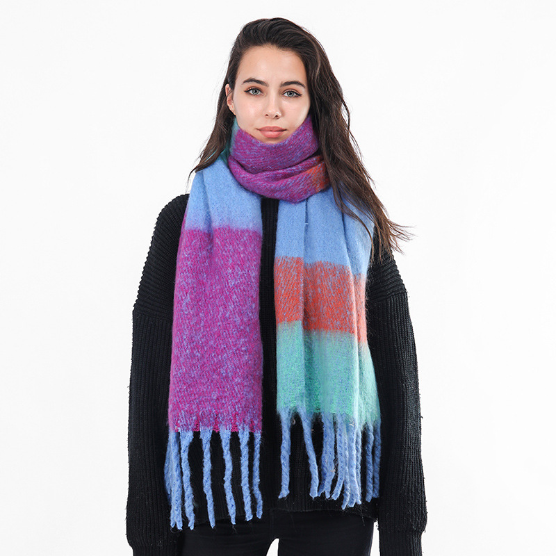 New Plaid Scarf Mohair shawl women fashion woven thickened warm scarf