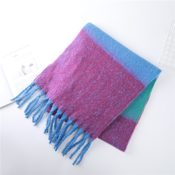 New Plaid Scarf Mohair shawl women fashion woven thickened warm scarf