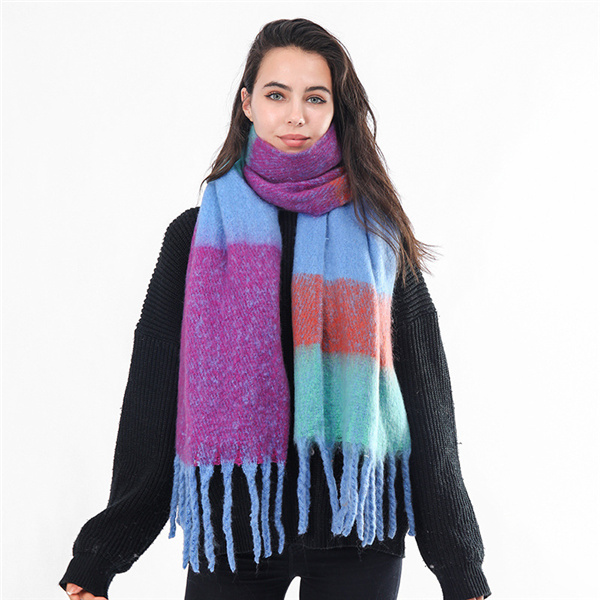 New Plaid Scarf Mohair shawl women fashion woven thickened warm scarf