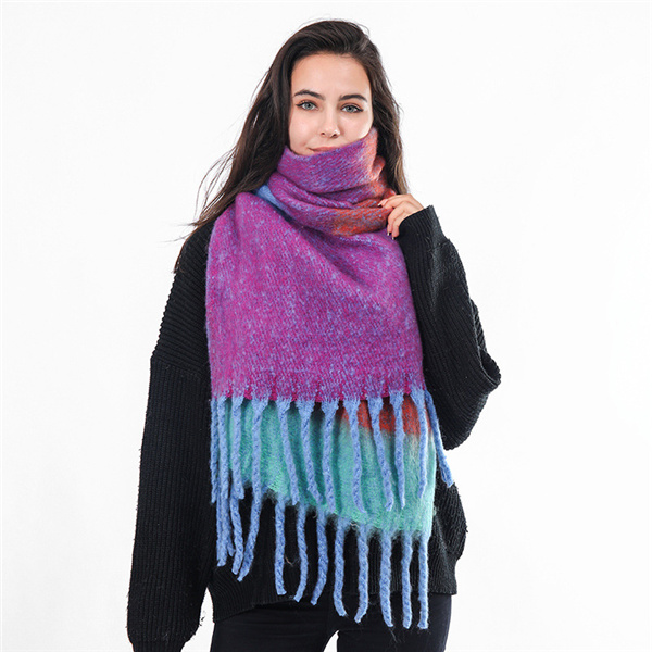 New Plaid Scarf Mohair shawl women fashion woven thickened warm scarf