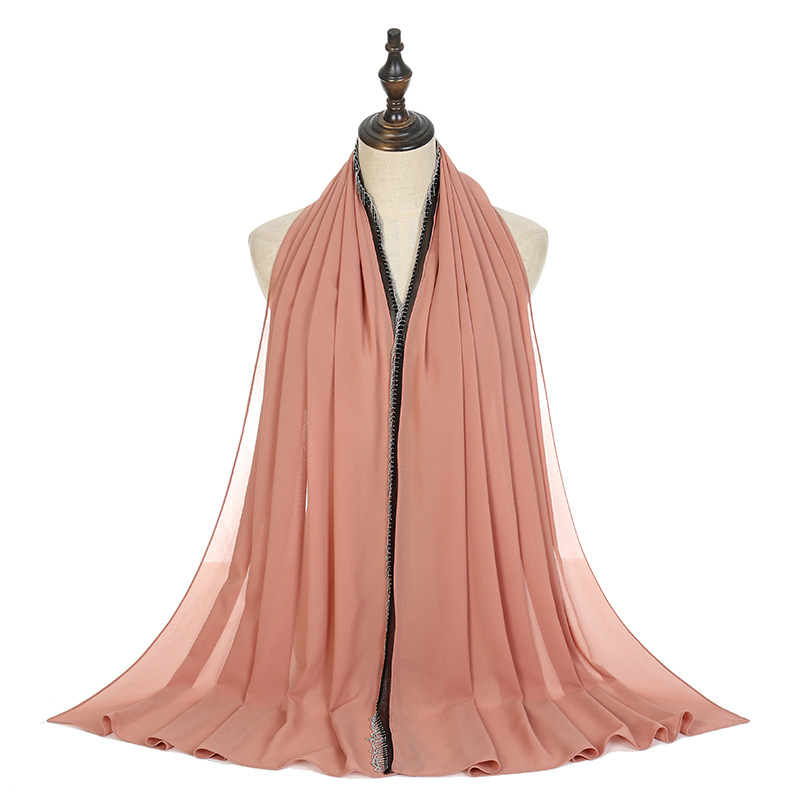 New solid color Chiffon chain lace scarf women headband cover