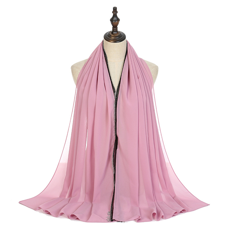 New solid color Chiffon chain lace scarf women headband cover