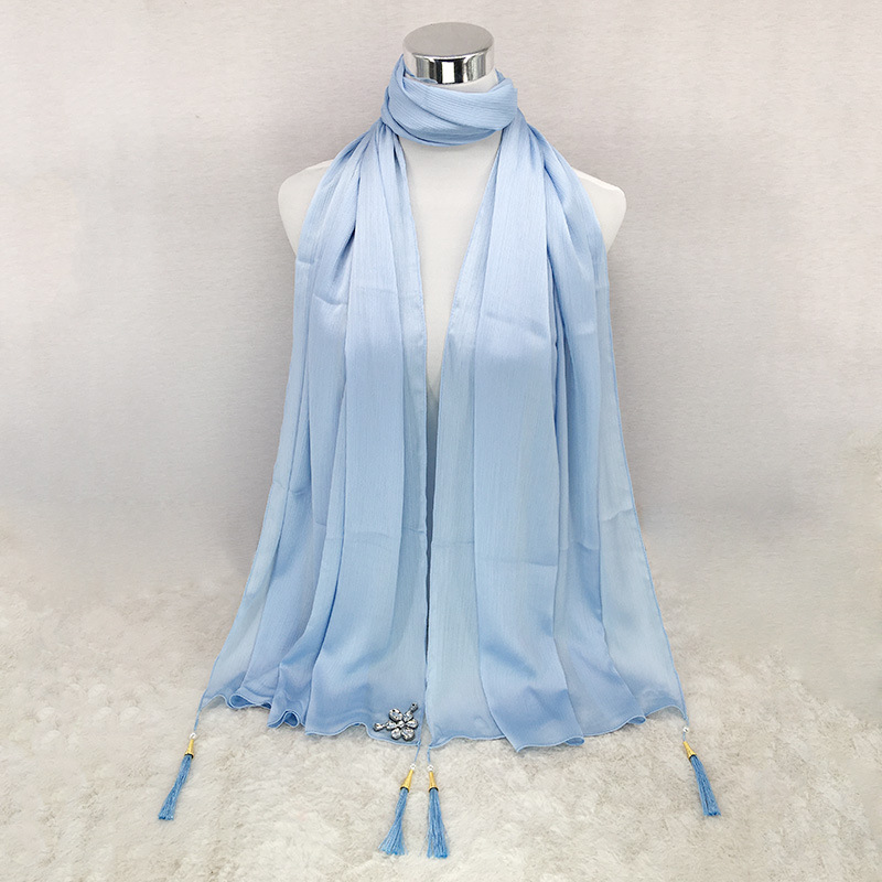Popular national style scarf monochrome lengthened silk scarf with diamond tassel phial wholesale