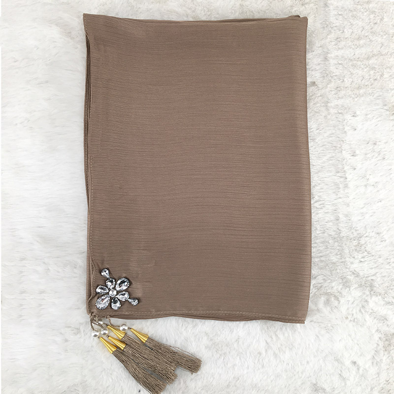 Popular national style scarf monochrome lengthened silk scarf with diamond tassel phial wholesale