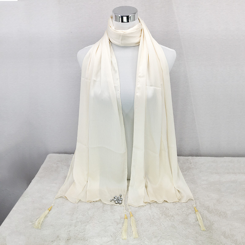 Popular national style scarf monochrome lengthened silk scarf with diamond tassel phial wholesale