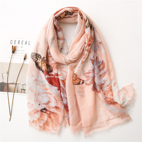 Butterfly gold thread cotton linen scarf snow voile shawl