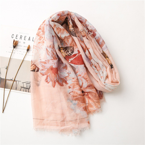 Butterfly gold thread cotton linen scarf snow voile shawl
