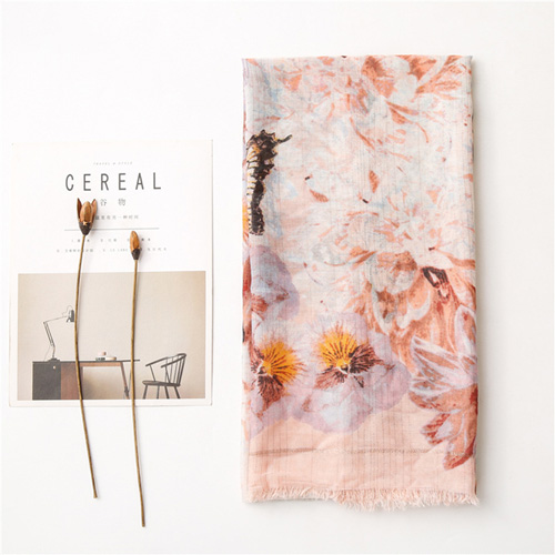 Butterfly gold thread cotton linen scarf snow voile shawl