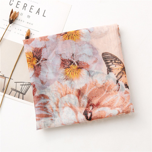 Butterfly gold thread cotton linen scarf snow voile shawl
