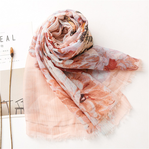 Butterfly gold thread cotton linen scarf snow voile shawl