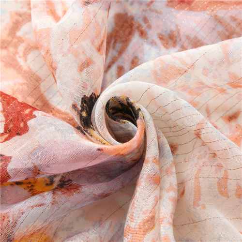 Butterfly gold thread cotton linen scarf snow voile shawl