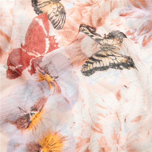 Butterfly gold thread cotton linen scarf snow voile shawl